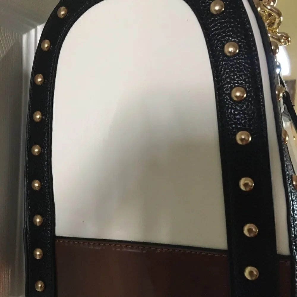 Dasein three tones satchel handbag bag with studs.